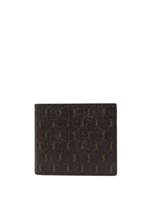 Luxury Saint Laurent Trending 2026 Men’s Monogram Canvas and Smooth Leather Half Wallet Chestnut