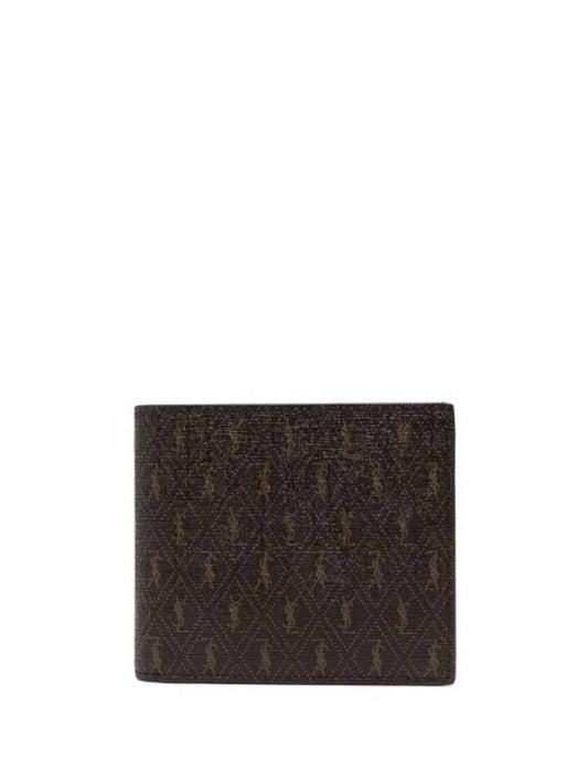 Luxury Saint Laurent Trending 2026 Men’s Monogram Canvas and Smooth Leather Half Wallet Chestnut