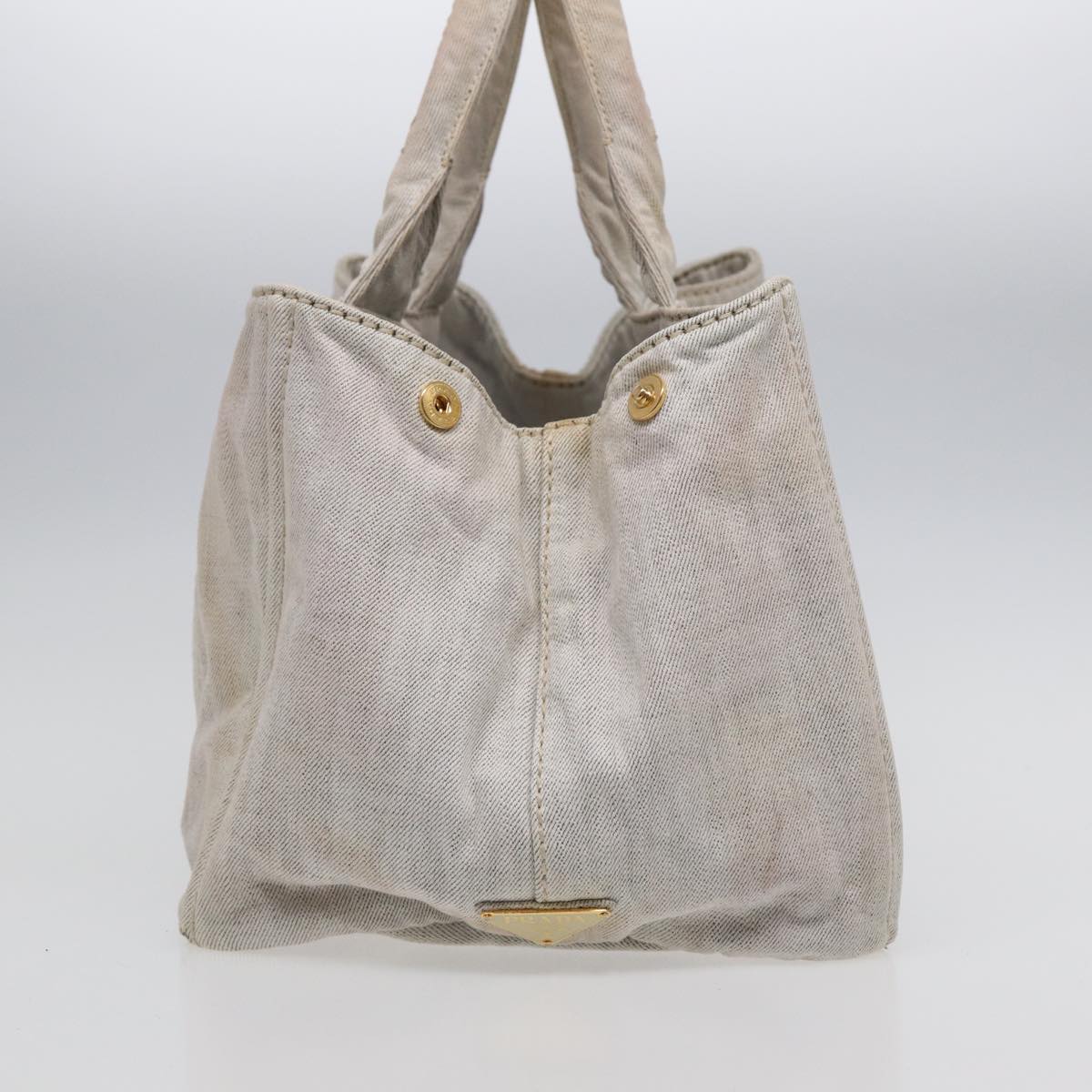 PRADA Canapa GM Hand Bag Canvas Gray Gold Auth