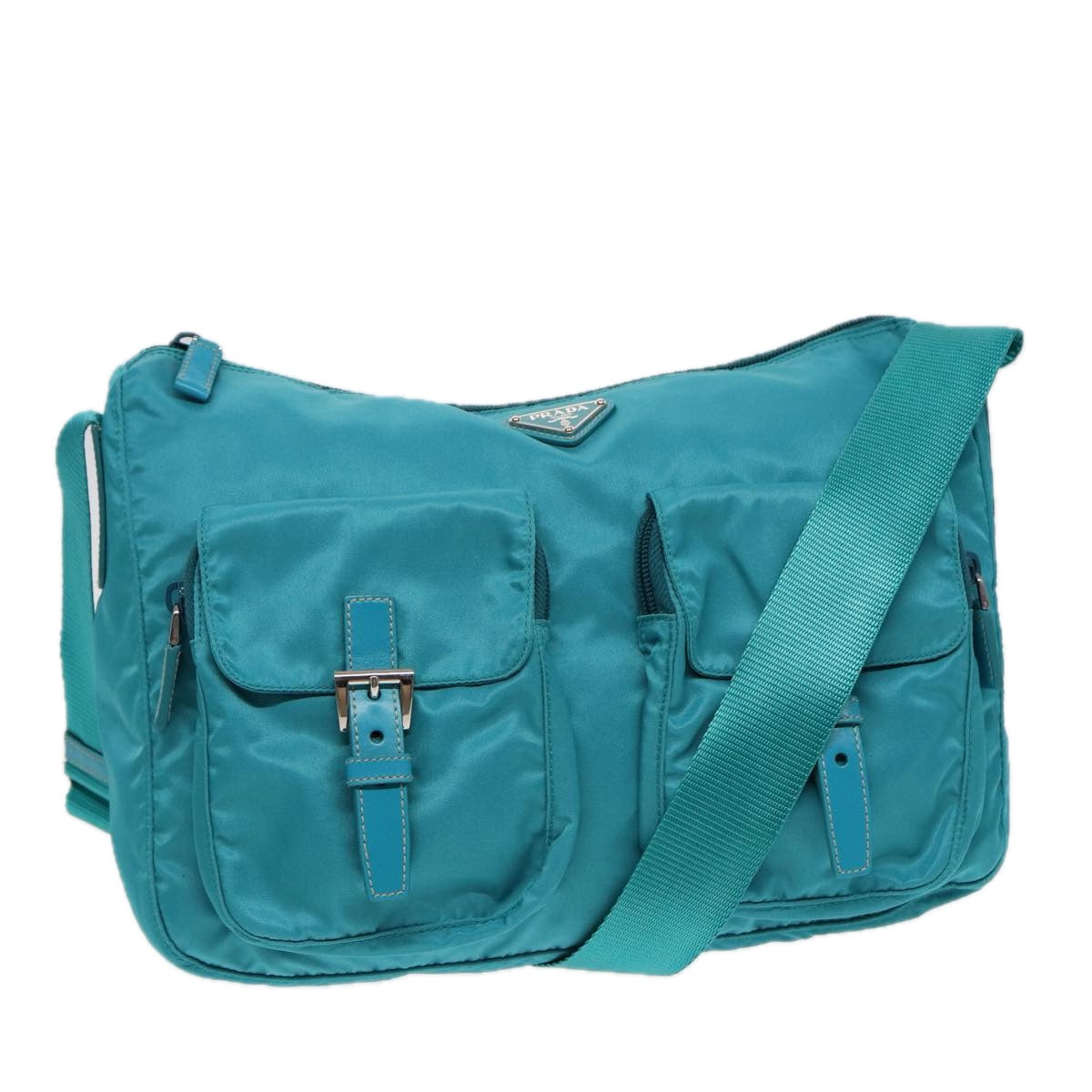 PRADA Shoulder Bag Nylon Turquoise Blue Auth