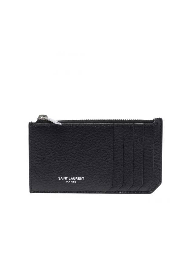 Luxury Saint Laurent Trending 2026 Paris Fragment Zippered Leather Card Wallet Black