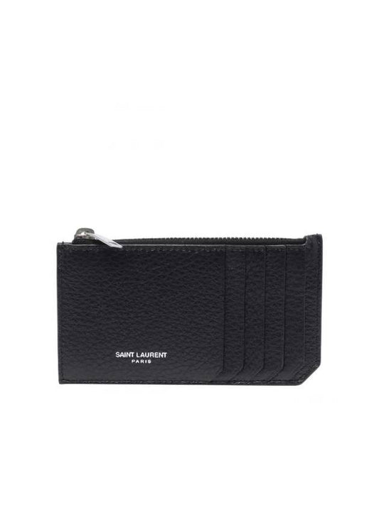 Luxury Saint Laurent Trending 2026 Paris Fragment Zippered Leather Card Wallet Black