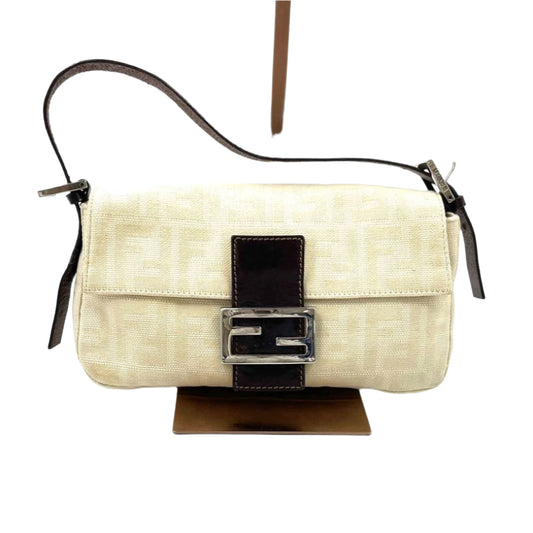Fendi Baguette Beige Canvas Zucca Print Shoulder Bag
