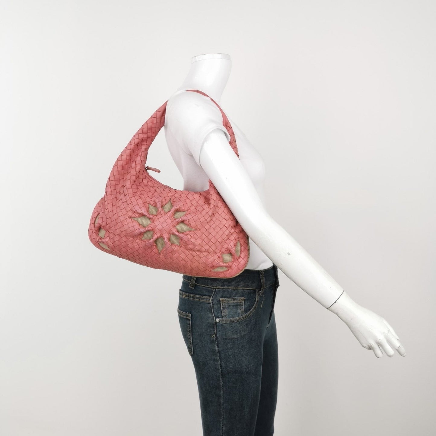 Bottega Veneta Intrecciato Hobo Bag Cherry Blossom Pink Flower Cutout Medium 40cm