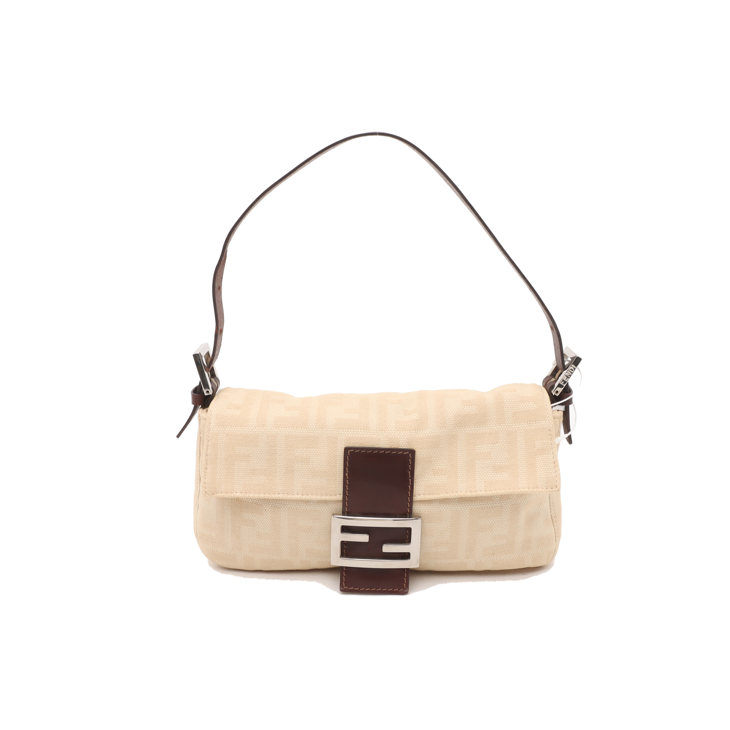 Fendi Baguette   Beige Canvas Zucca Print Shoulder Bag