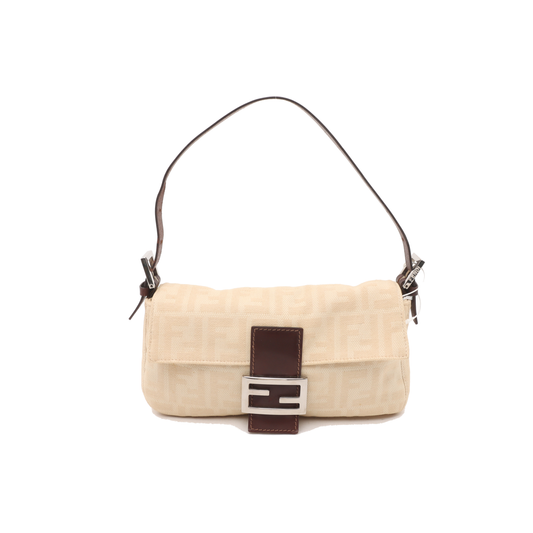 Fendi Baguette   Beige Canvas Zucca Print Shoulder Bag