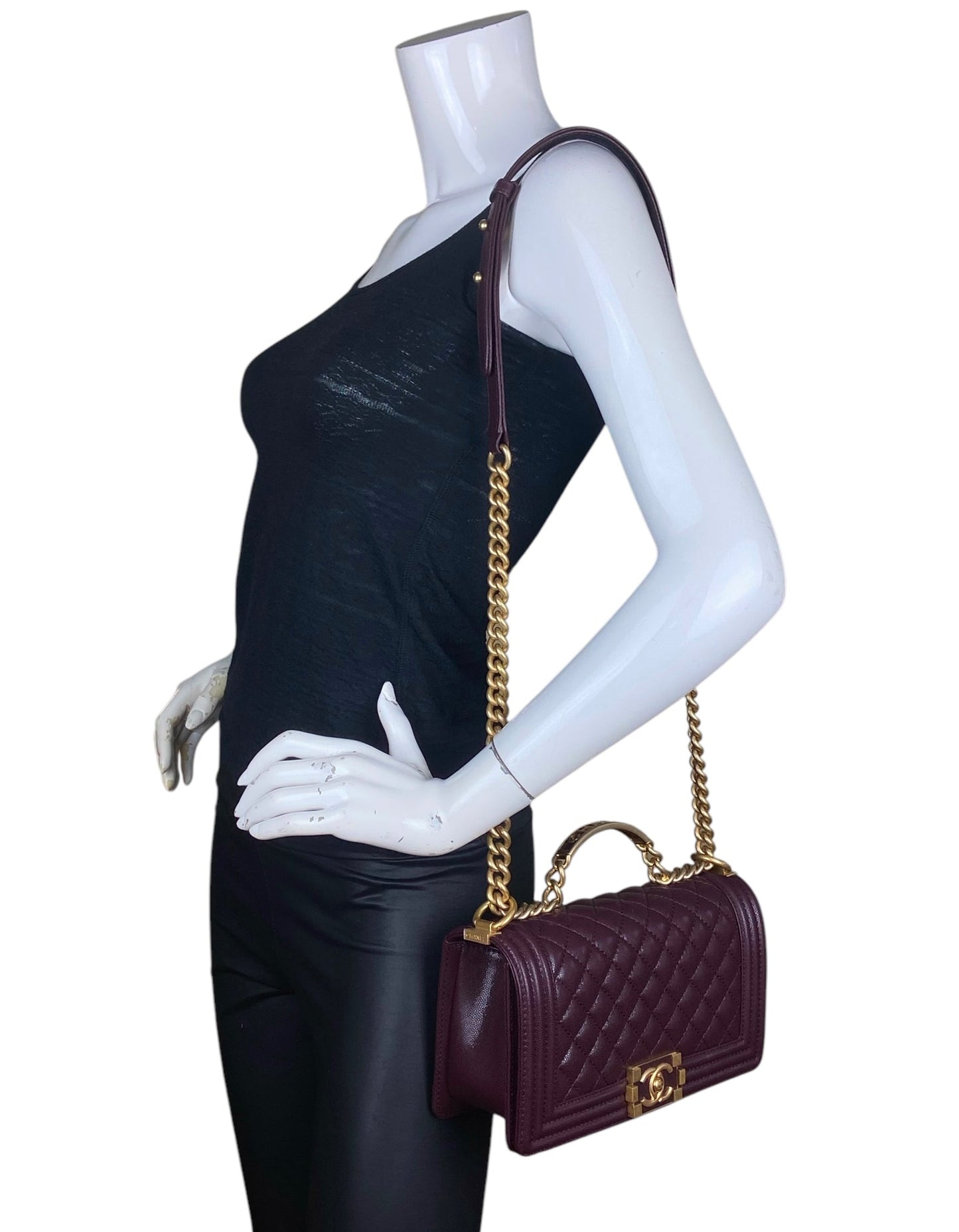 Chanel 2024 Burgundy Caviar Medium Top Handle Boy Handbag