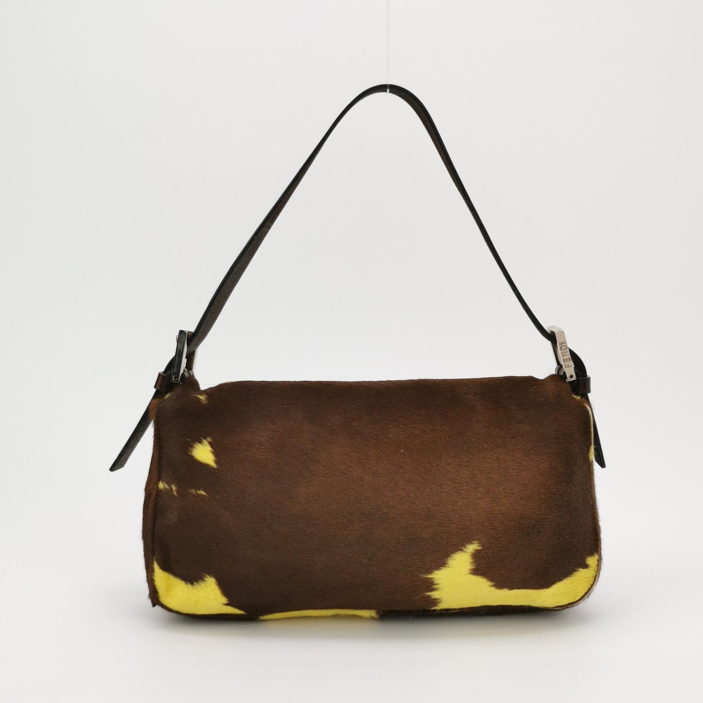 Fendi Baguette Pony-style Calfskin Leather Shoulder Bag in Yellow Cow Print
