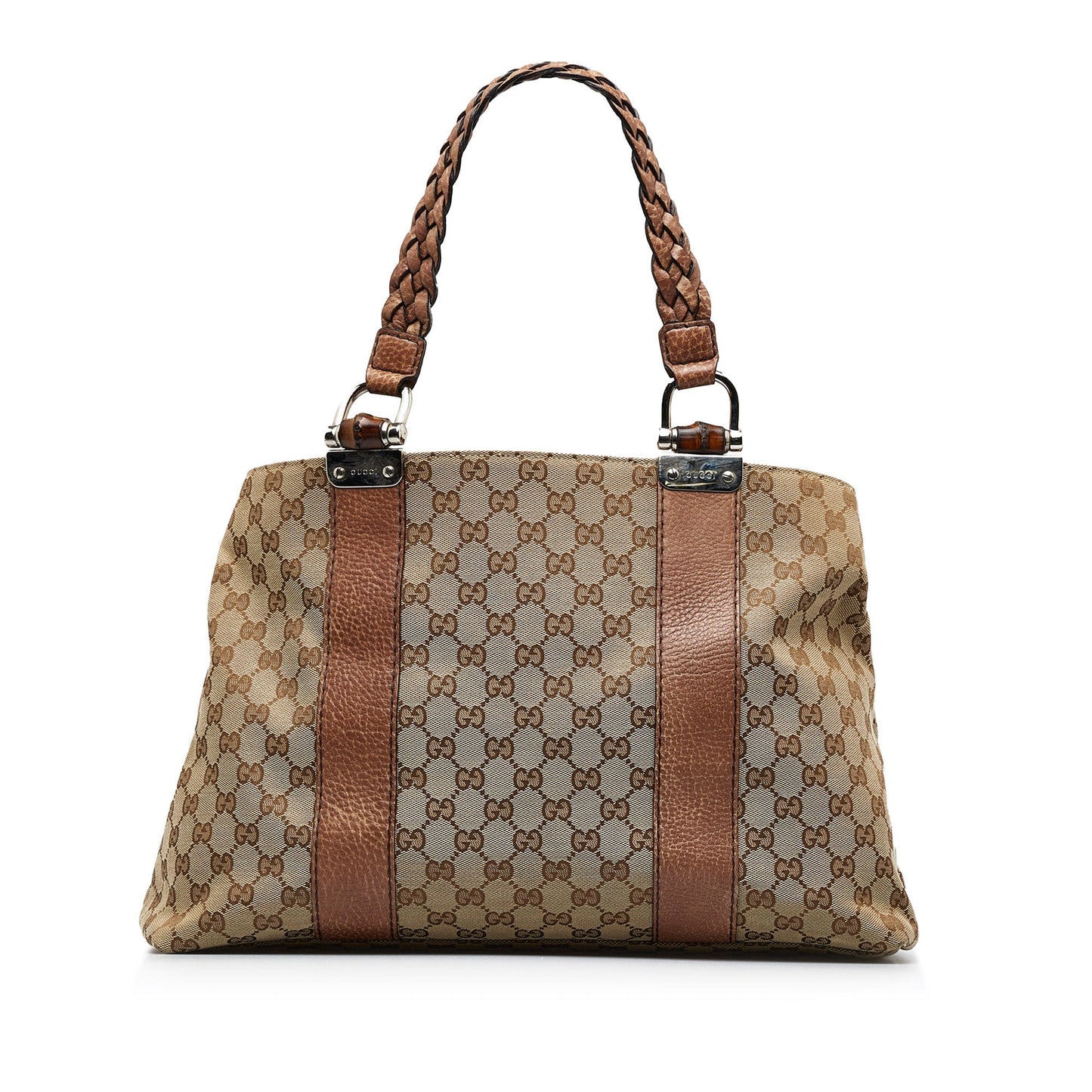 Gucci Bamboo Tan Leather Canvas Tote