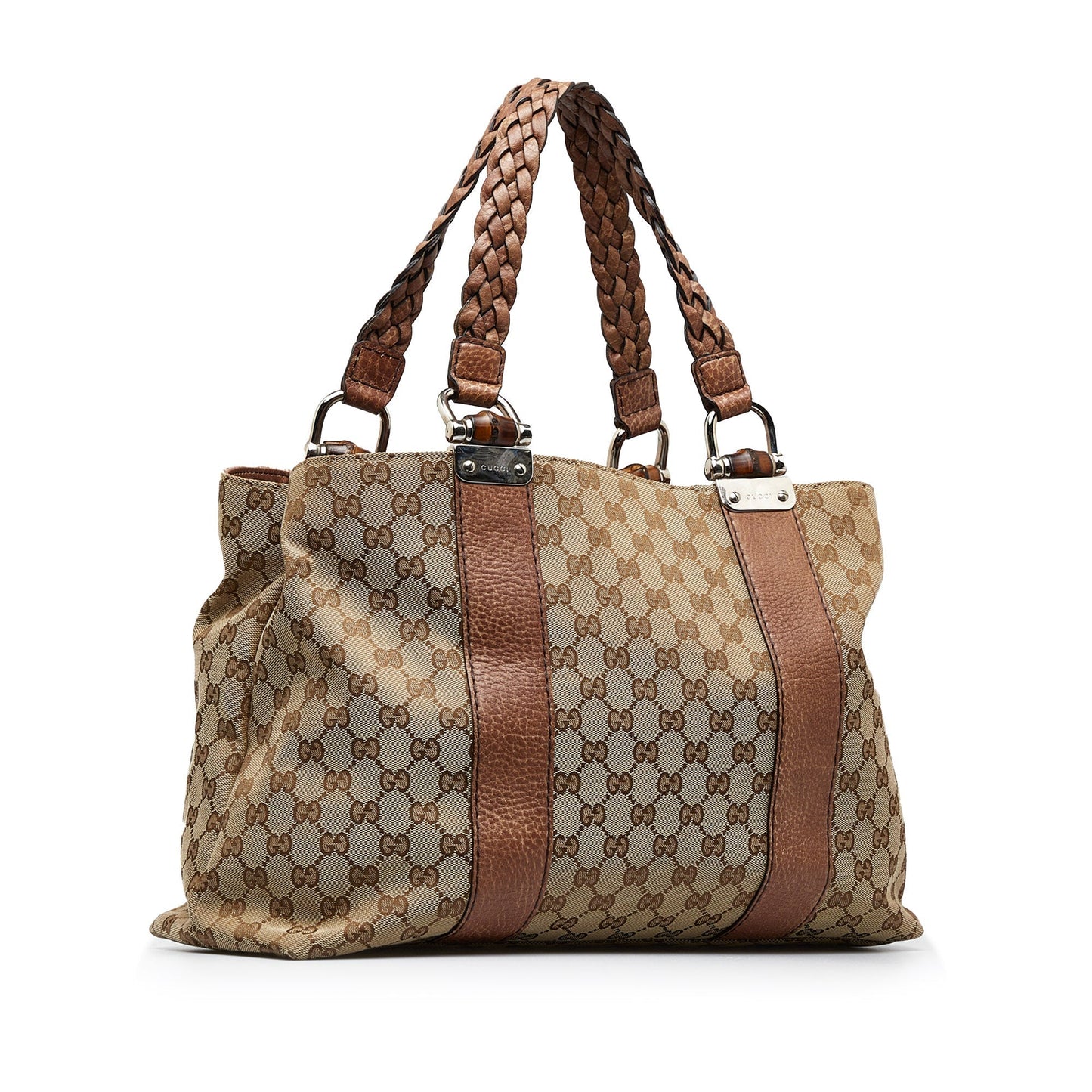 Gucci Bamboo Tan Leather Canvas Tote