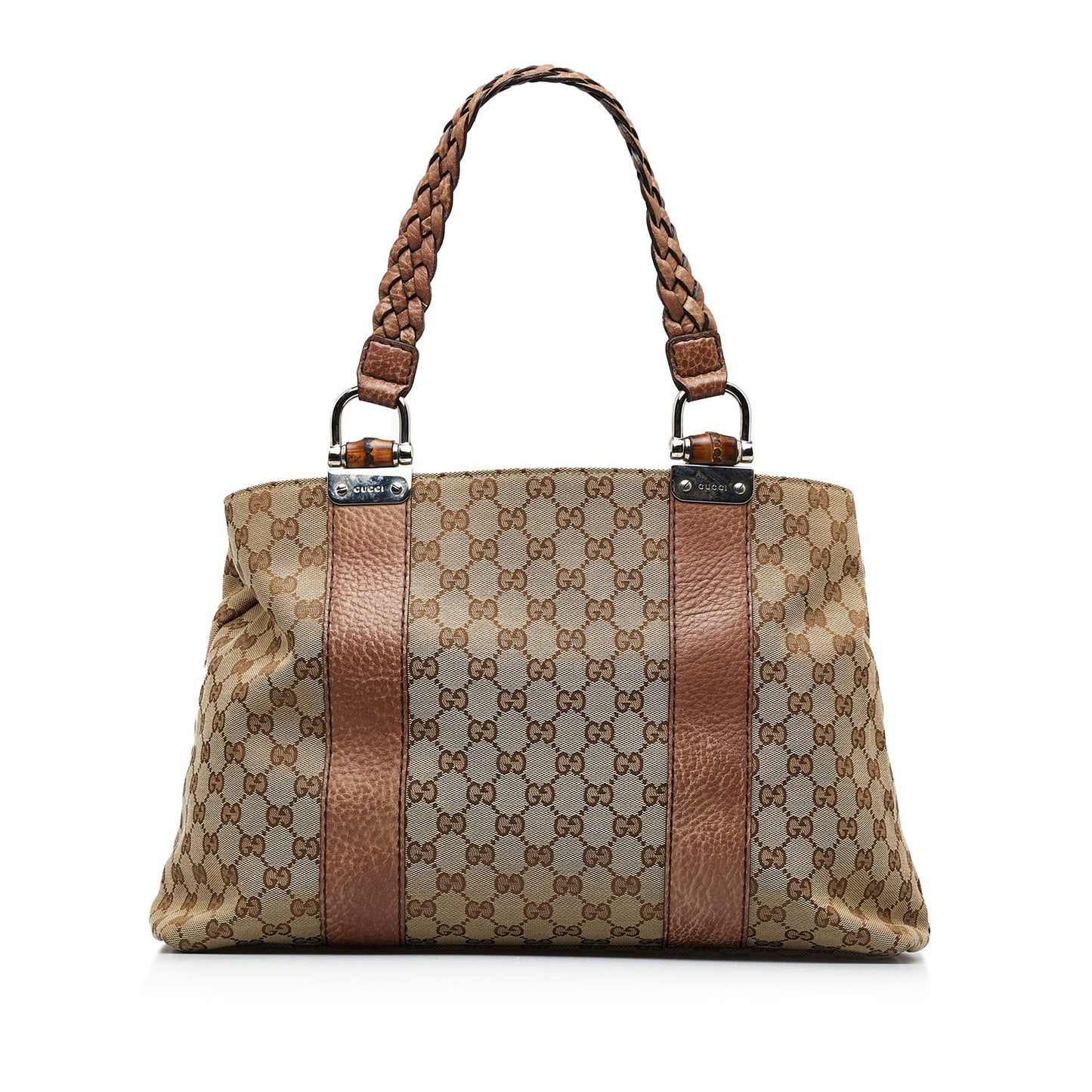 Gucci Bamboo Tan Leather Canvas Tote