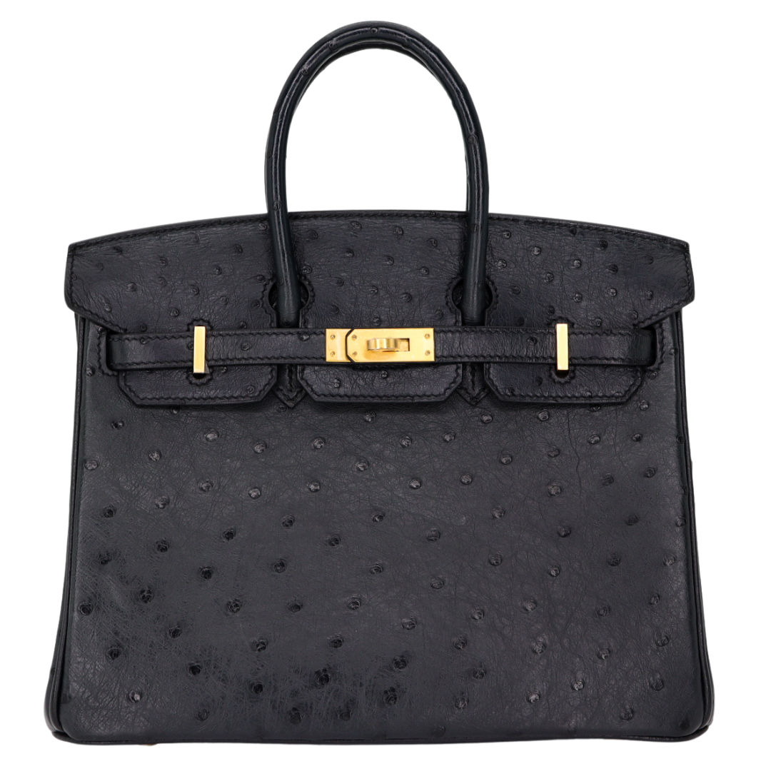 Hermes25cm Birkin HSS Black/ Rouge H Ostrich Brushed Gold Hardware