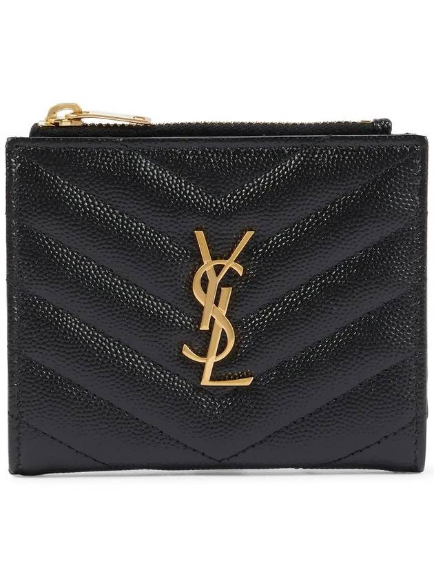 Luxury Saint Laurent Trending 2026 Cassandre Matelasse Grain De Poudre Embossed Leather Half Wallet Black