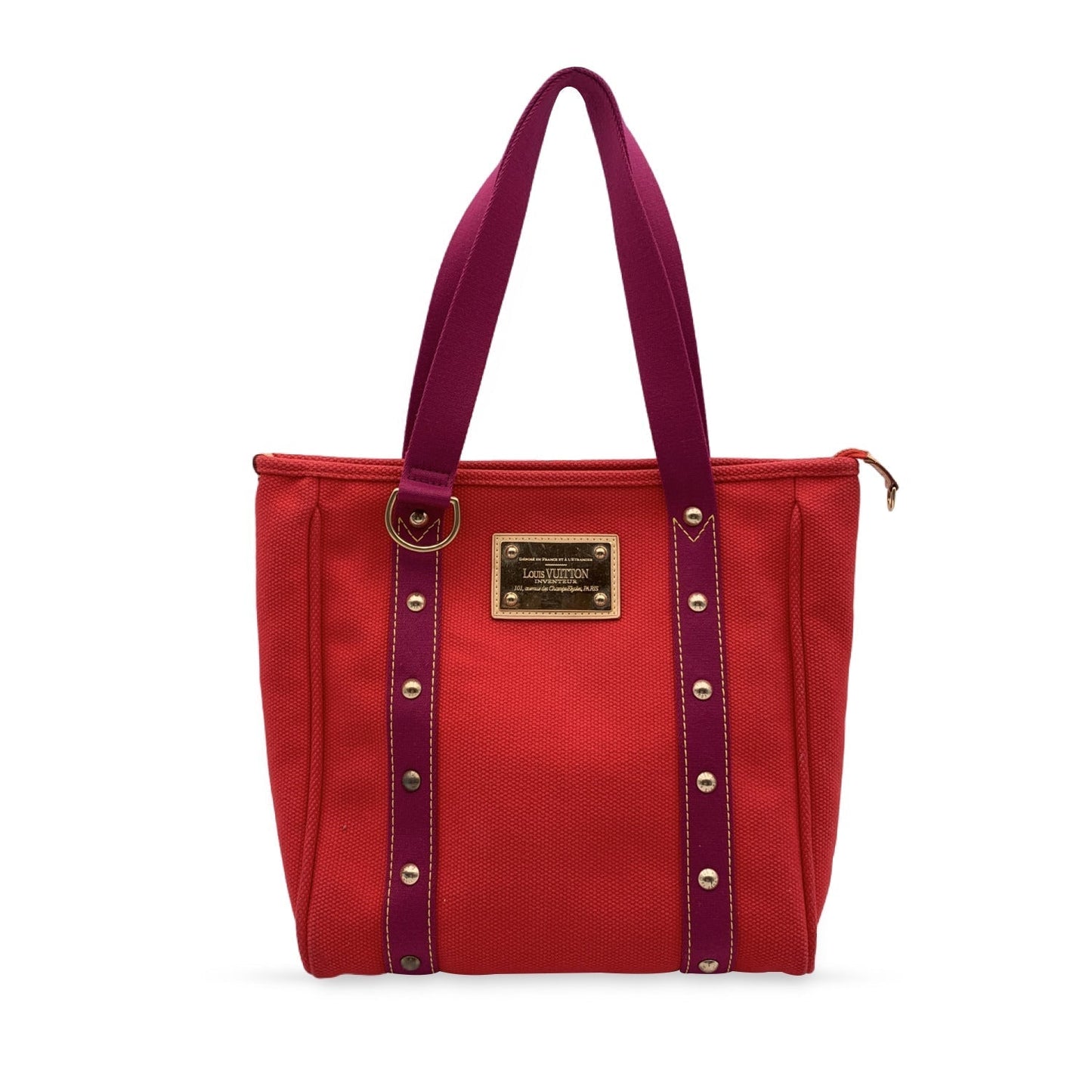 LOUIS VUITTON Red Magenta Cabas Mm Antigua Tote Bag Handbag