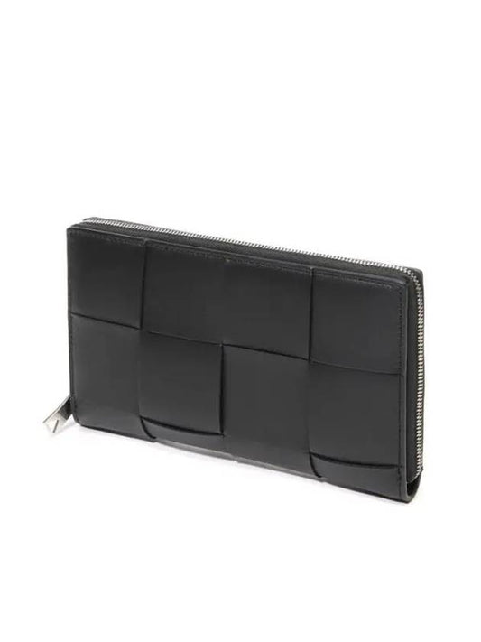 Luxury Bottega Veneta Cassette Zipper Long Wallet Black