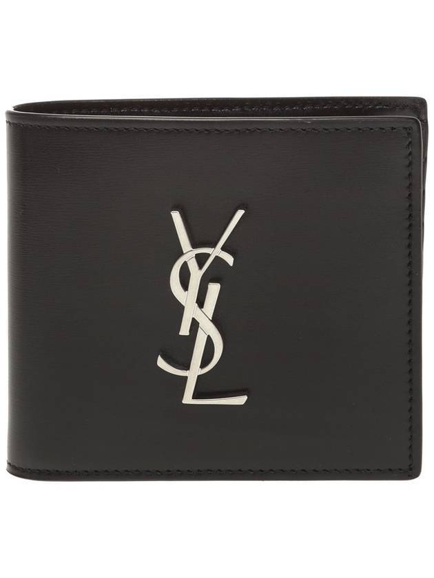 Luxury Saint Laurent Trending 2026 Logo Plaque Half Wallet Black