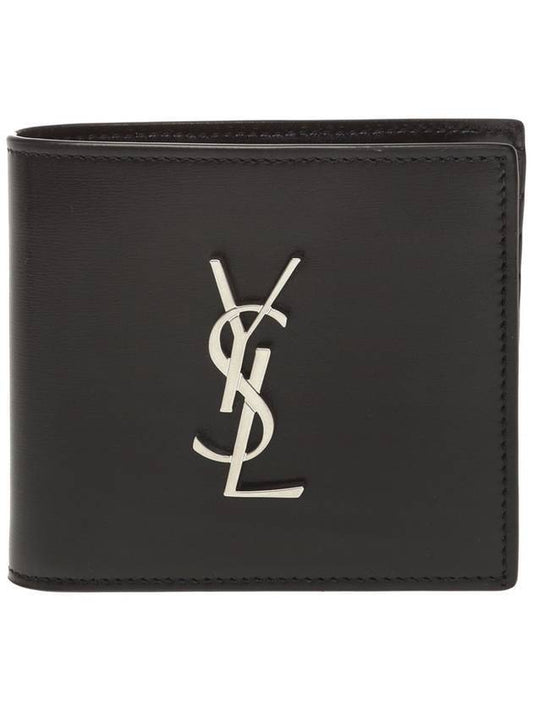 Luxury Saint Laurent Trending 2026 Logo Plaque Half Wallet Black