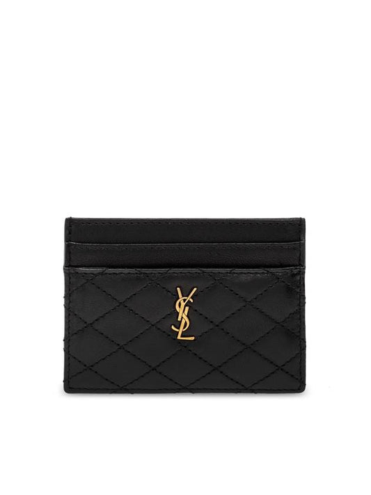 Luxury Saint Laurent Trending 2026 Gabi Quilted Lambskin Card Wallet Black