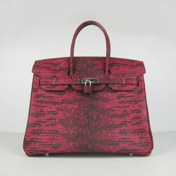 Hermes Birkin 30cm Lizard Pattern Handbag 6088 Red/ Silver