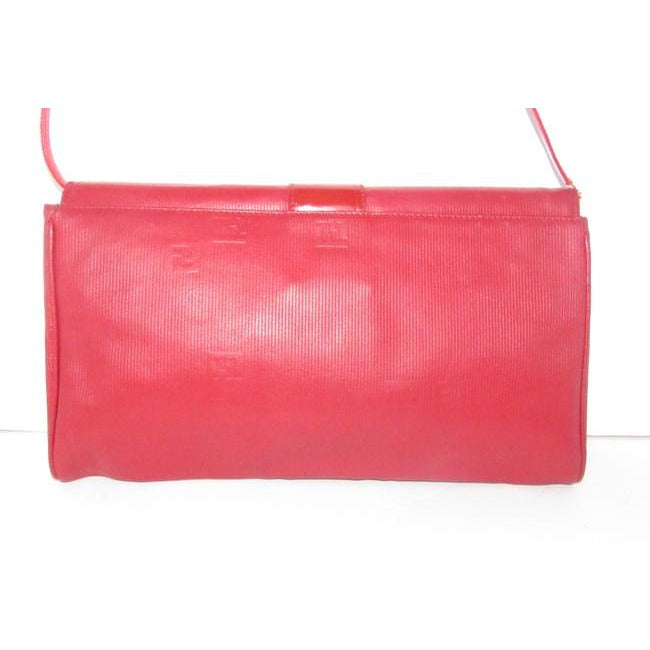 Fendi Red Embossed Leather Zucca Print Multi Compartment Two Way Purse