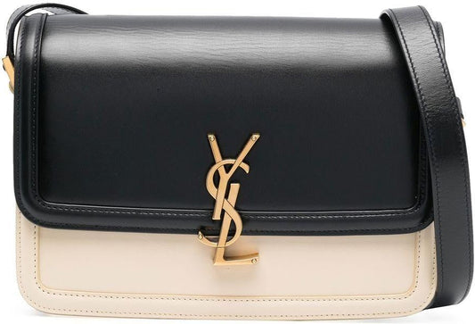 Luxury Saint Laurent Trending 2025 Women's Solferino Logo Plaque Shoulder Bag in Nero/Burro | 63430516C7W1089