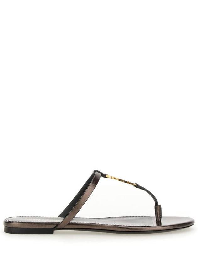 Luxury Saint Laurent Trending 2026 Cassandra Slide Leather Flip Flops Brown