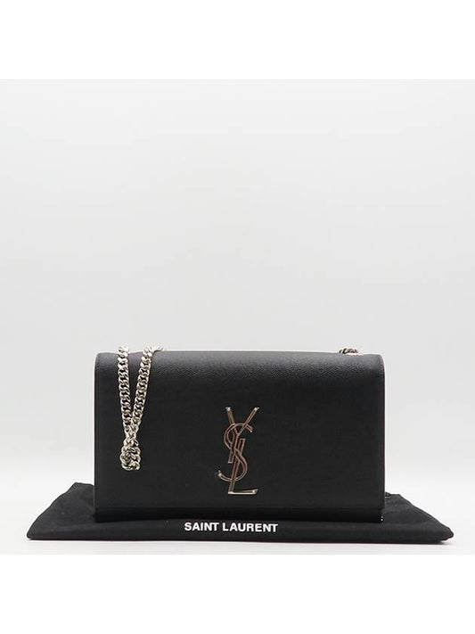 Luxury Saint Laurent Trending 2025 YSL 364021 Black Caviar Skin Kate Silver Monogram Logo Medium Chain Flap Shoulder Crossbag