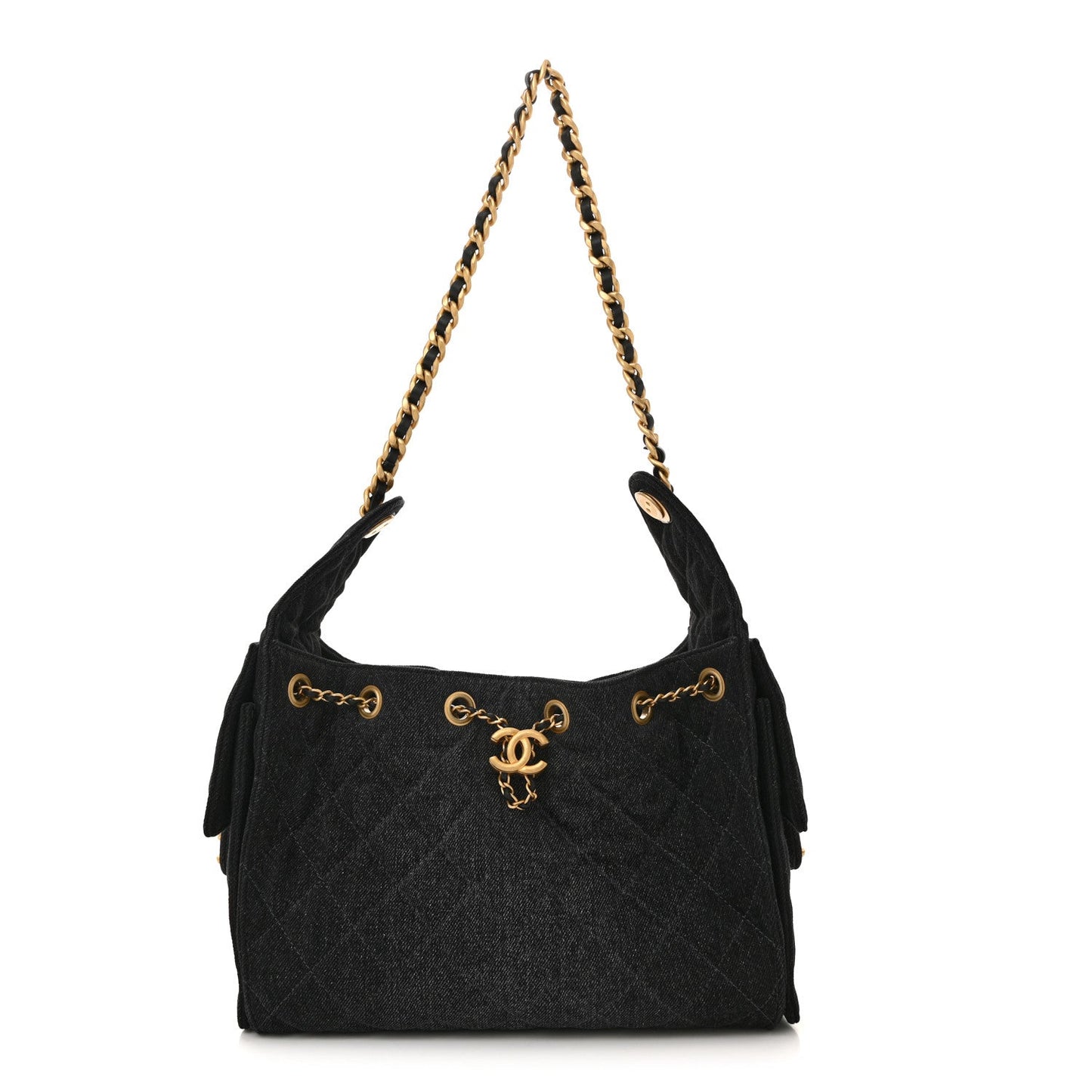 Washed Quilted Small Chanel 25 Handbag Black