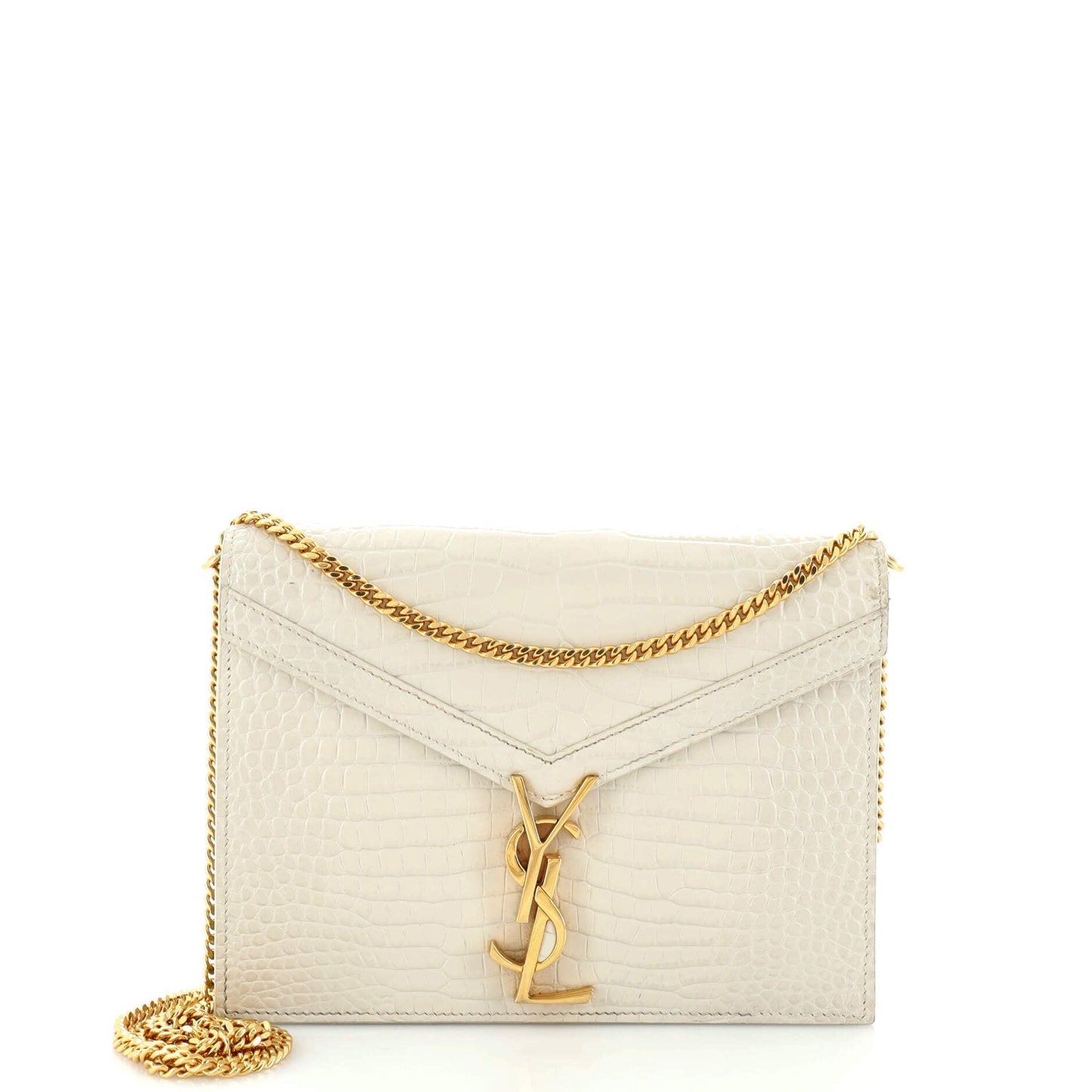 Luxury Saint Laurent Trending 2026 Cassandra Chain Shoulder Bag Crocodile Embossed Leather Small