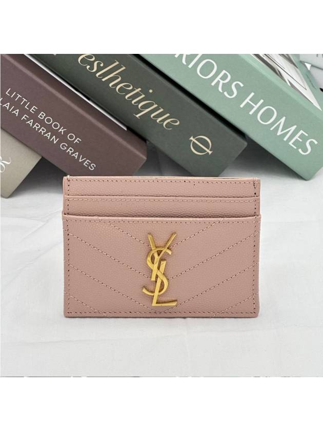 Luxury Saint Laurent Trending 2026 Gold Hardware Matelasse Caviar Leather Card Wallet Pale Pink