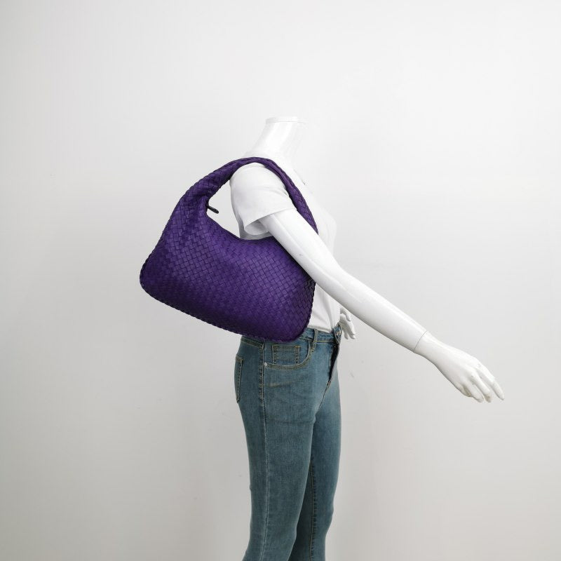 Bottega Veneta Veneta Hobo Medium Purple Intrecciato Leather Bag