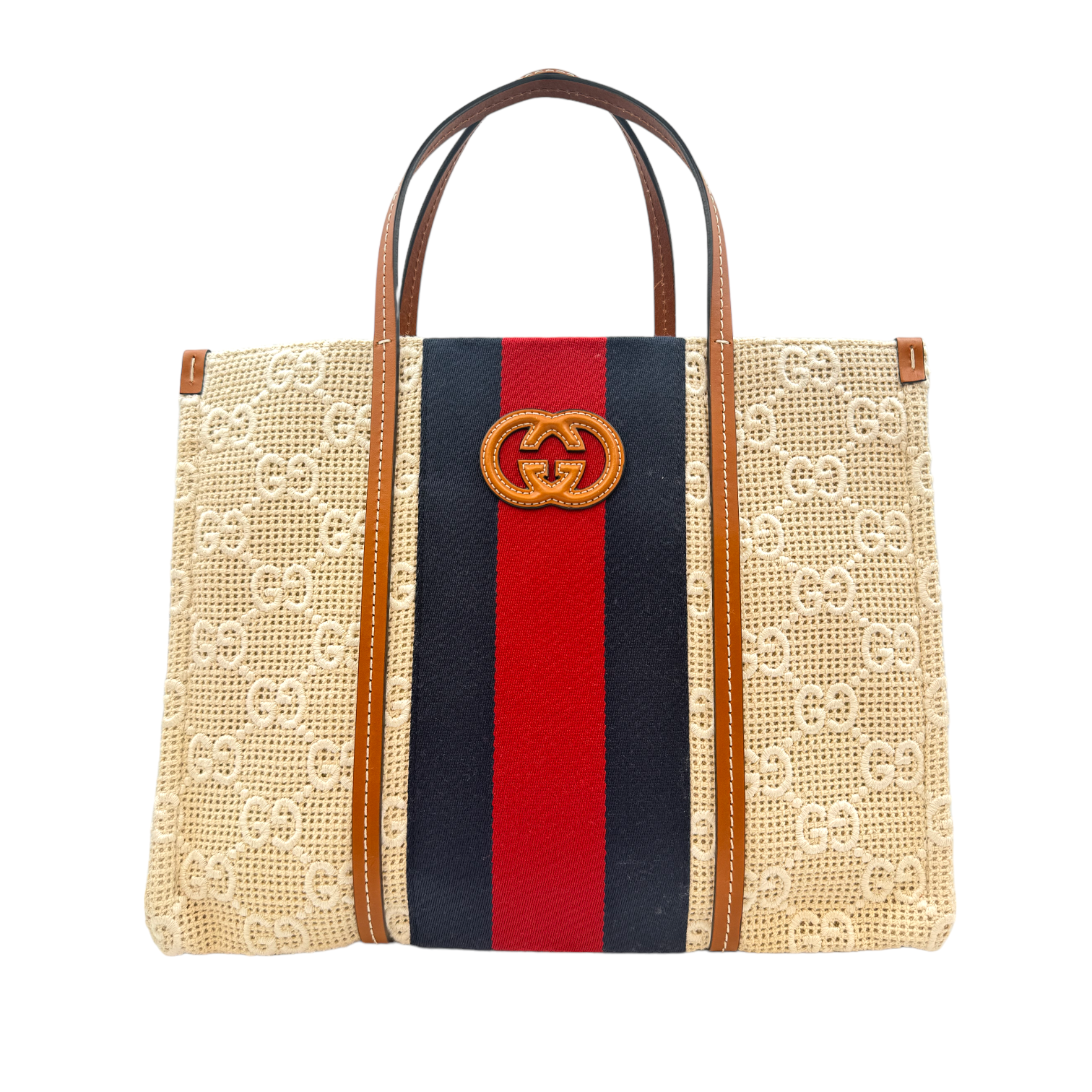 Gucci Brown Leather Canvas Tote Style 39