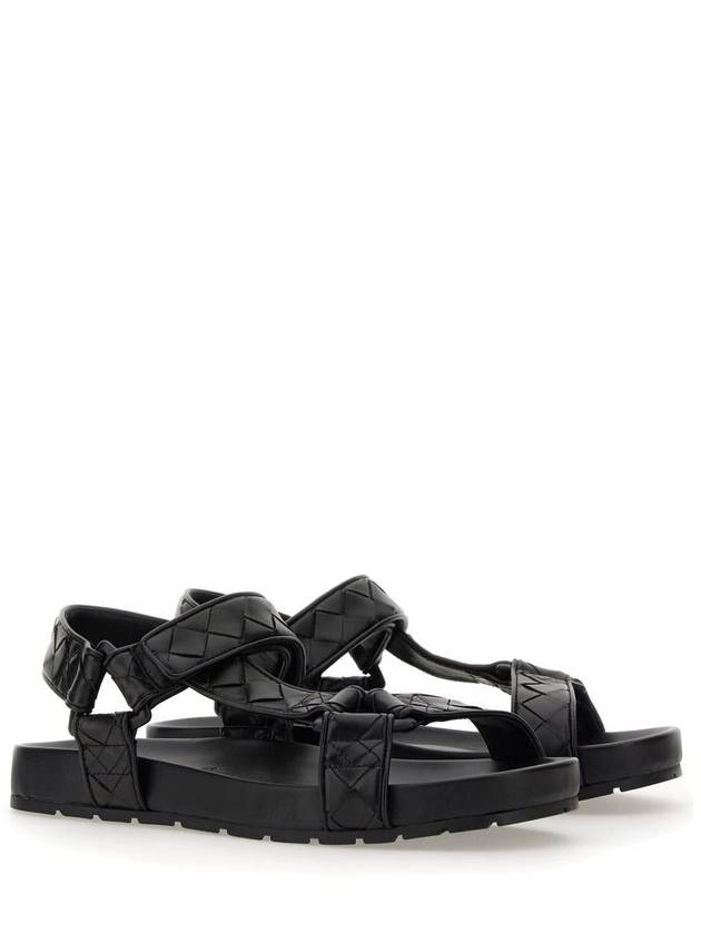 Luxury Bottega Veneta Trip Intrecciato Leather Sandals Black