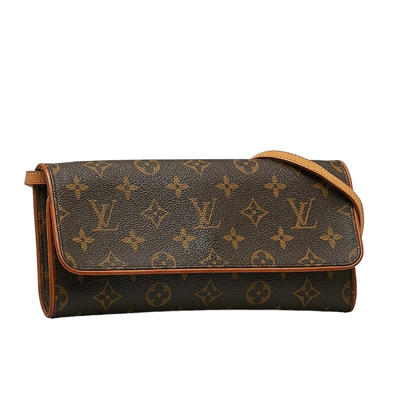 Louis Vuitton Monogram Pocket Twin GM Shoulder Bag Brown PVC Leather Lady Louis Vuitton