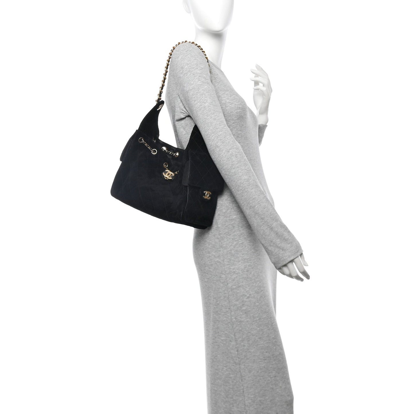 Suede Quilted Small Chanel 25 Handbag Black