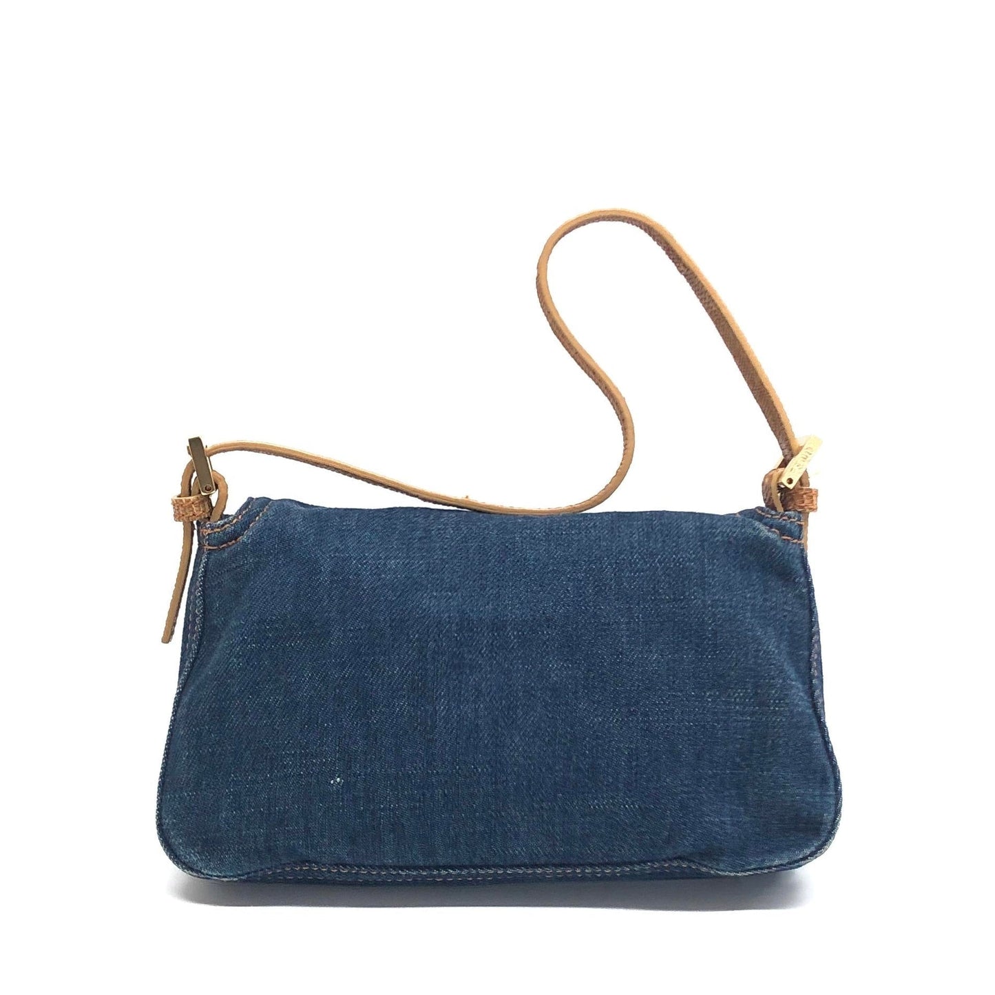 Fendi Mini Mamma Baguette Blue Denim Yellow Crocodile Leather Strap