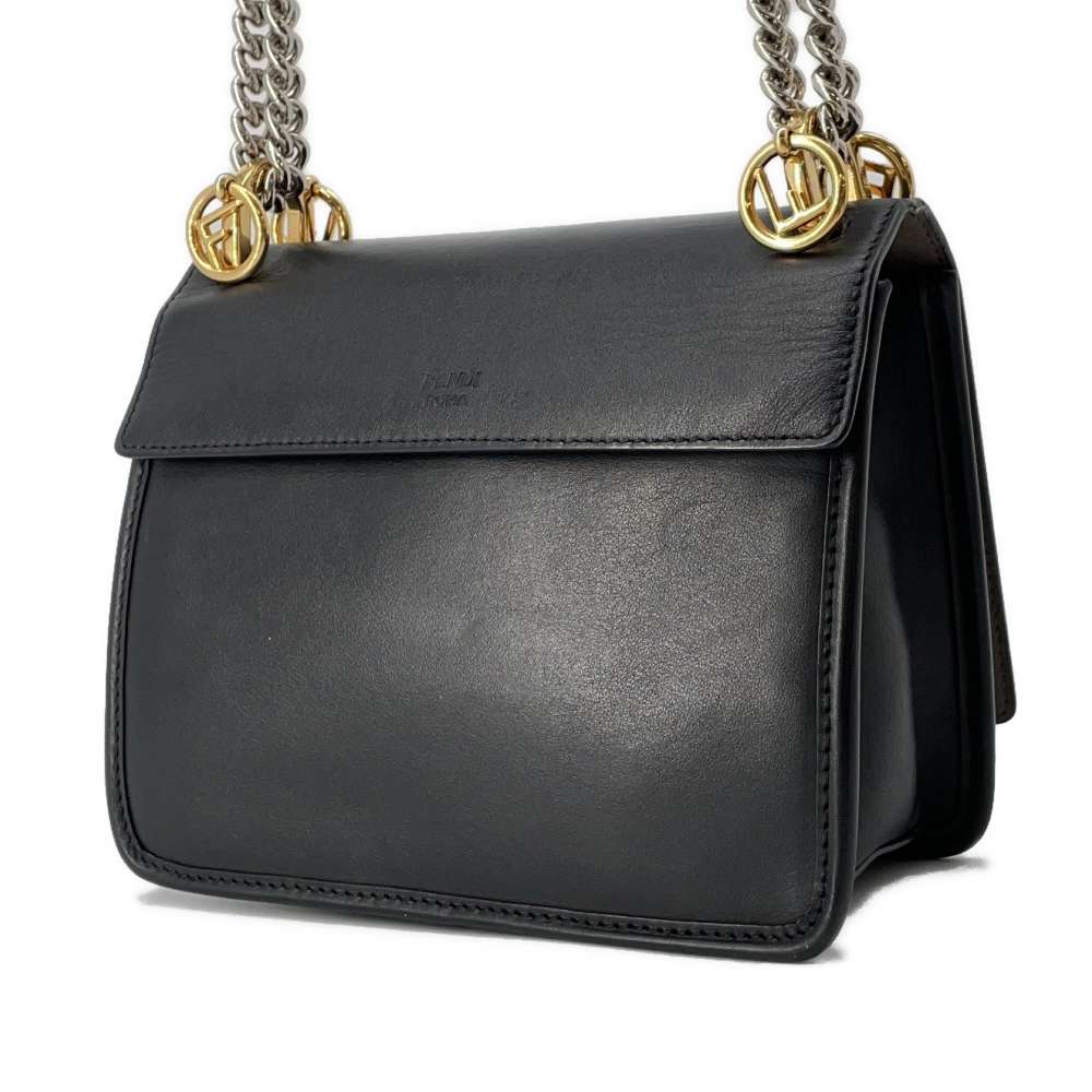 FENDI Canayev ChainShoulder Bag Black 8BT286 Leather Size Mini