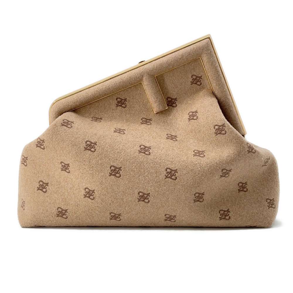 FENDI First Flannel Shoulder Bag Beige 8BP127 Wool Size Medium