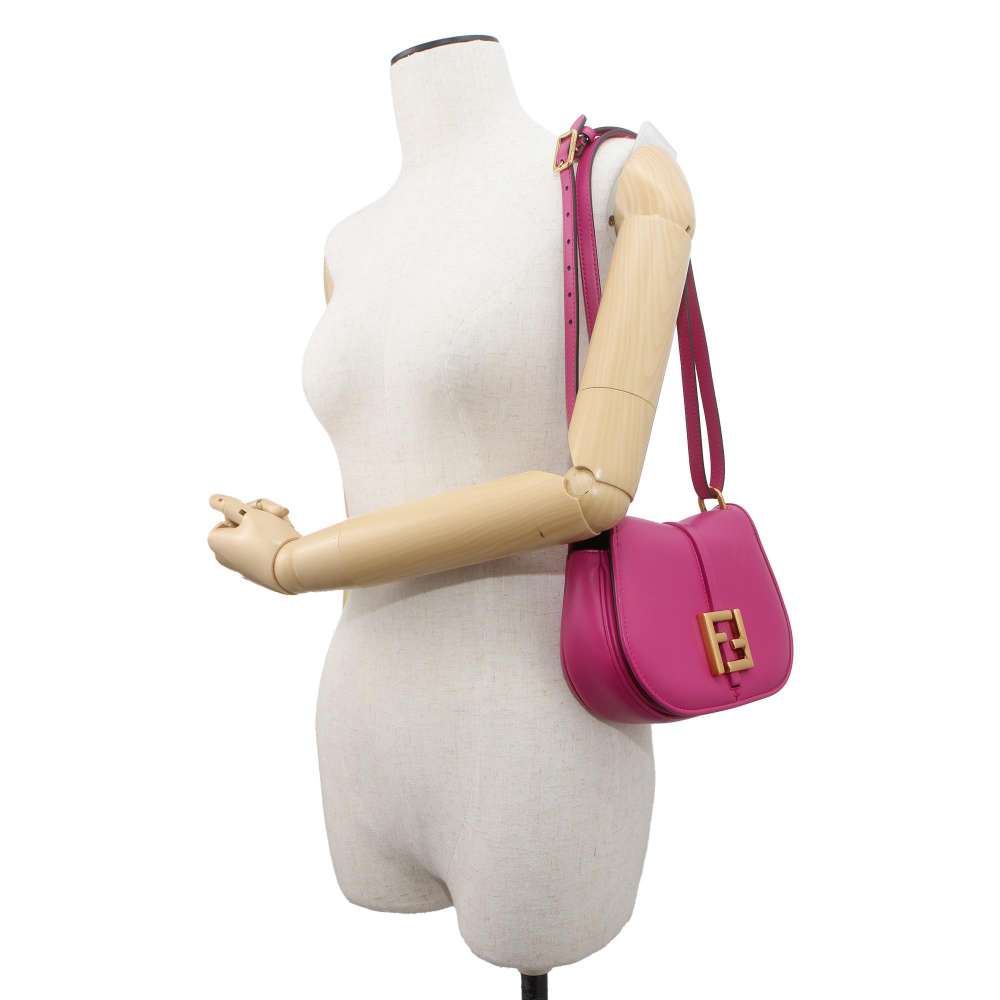 FENDI C'mon Shoulder Bag Pink 8BS082 Leather Size Small