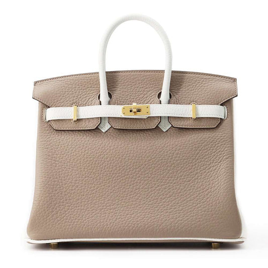HERMES BirkinSPO Etoupe/ White Taurillon Clemence