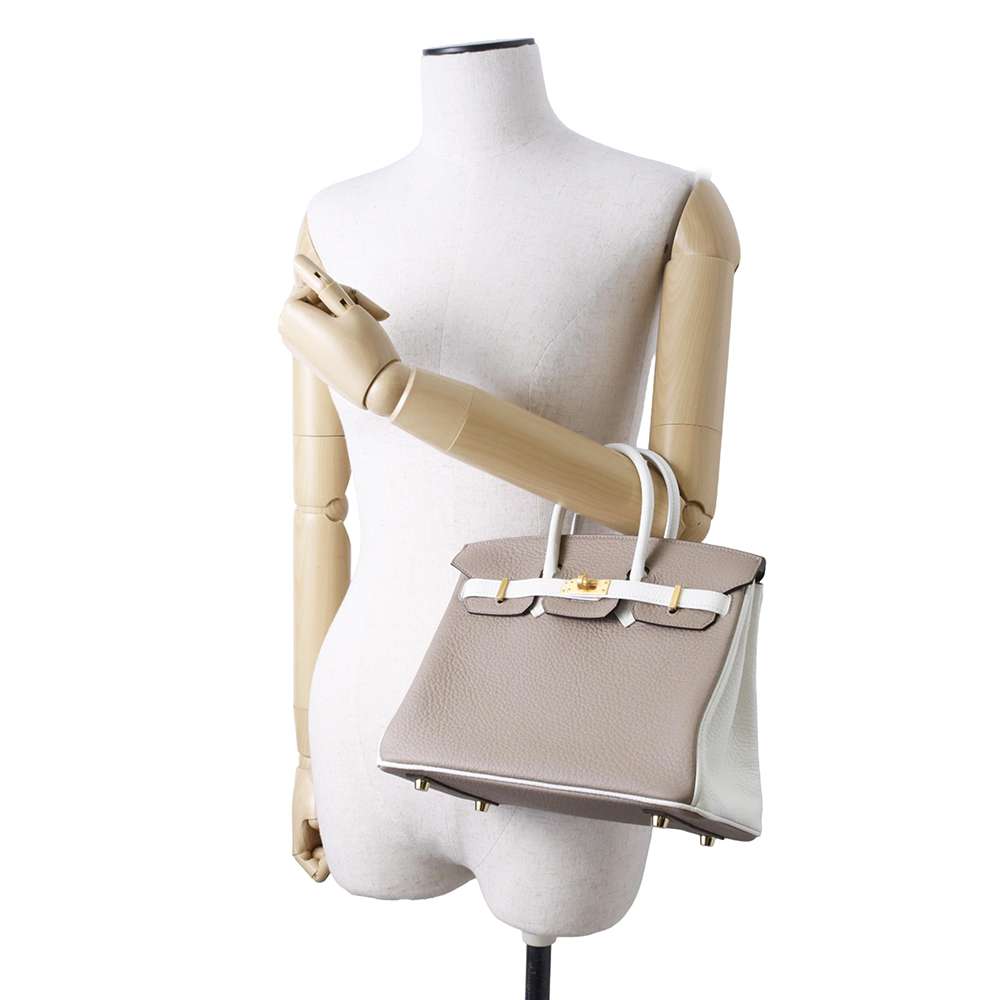 HERMES BirkinSPO Etoupe/ White Taurillon Clemence