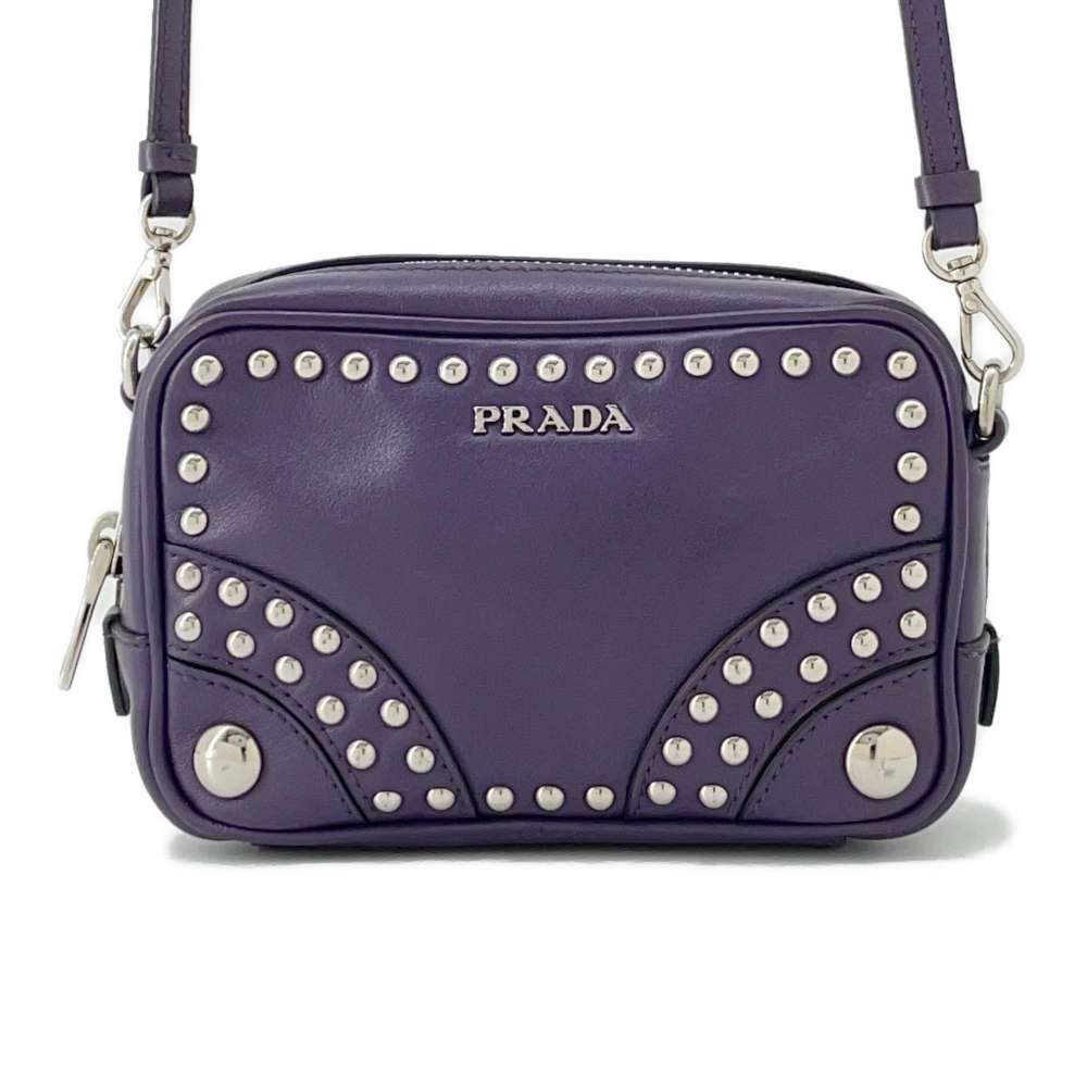 PRADA Studded Shoulder Bag Purple Leather