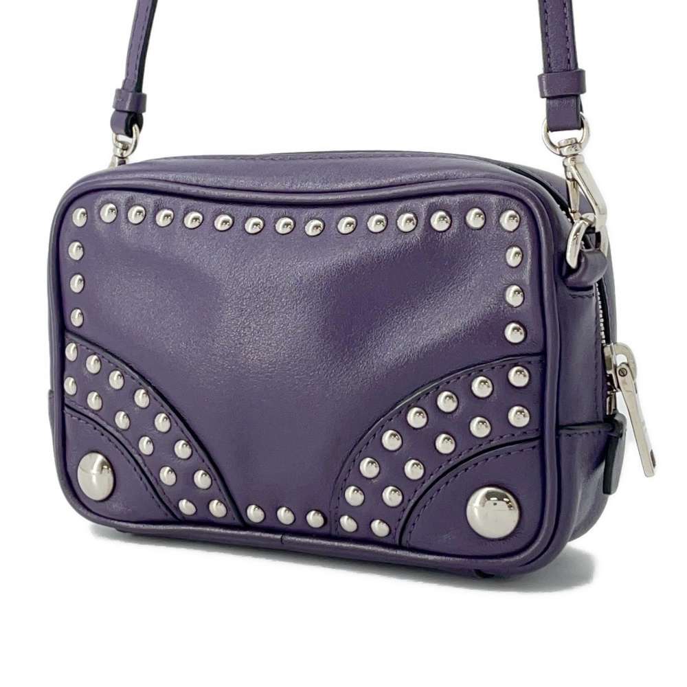 PRADA Studded Shoulder Bag Purple Leather