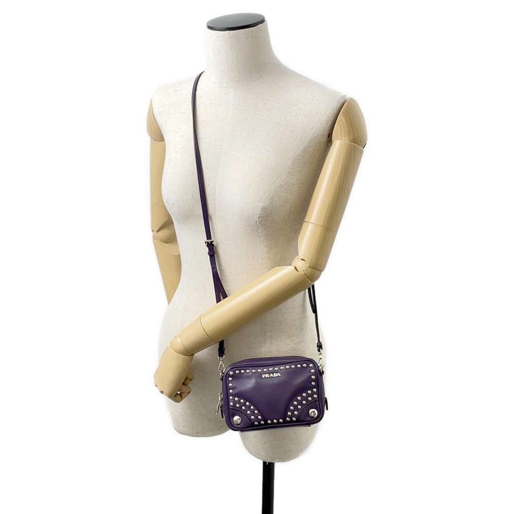 PRADA Studded Shoulder Bag Purple Leather