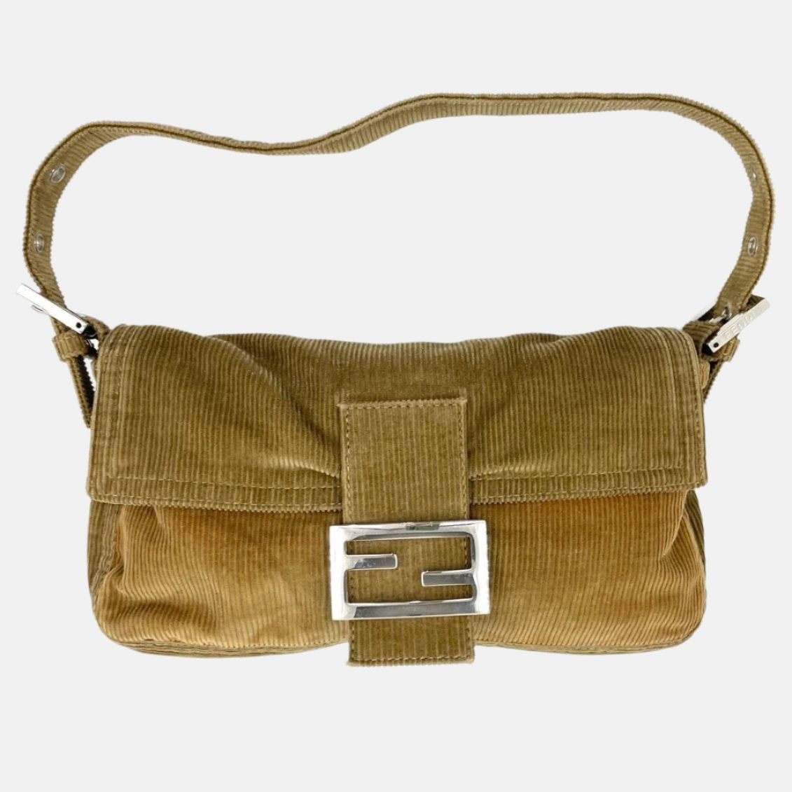 FENDI Baguette   Corduroy Beige Brown Shoulder Bag