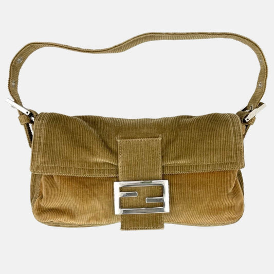 FENDI Baguette   Corduroy Beige Brown Shoulder Bag