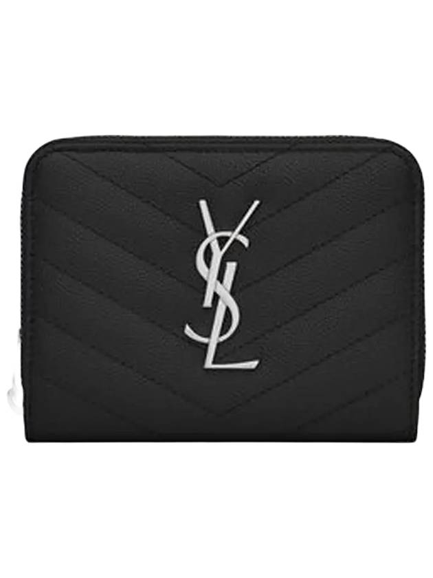 Luxury Saint Laurent Trending 2026 Matelasse Compact Zipper Leather Half Wallet Black