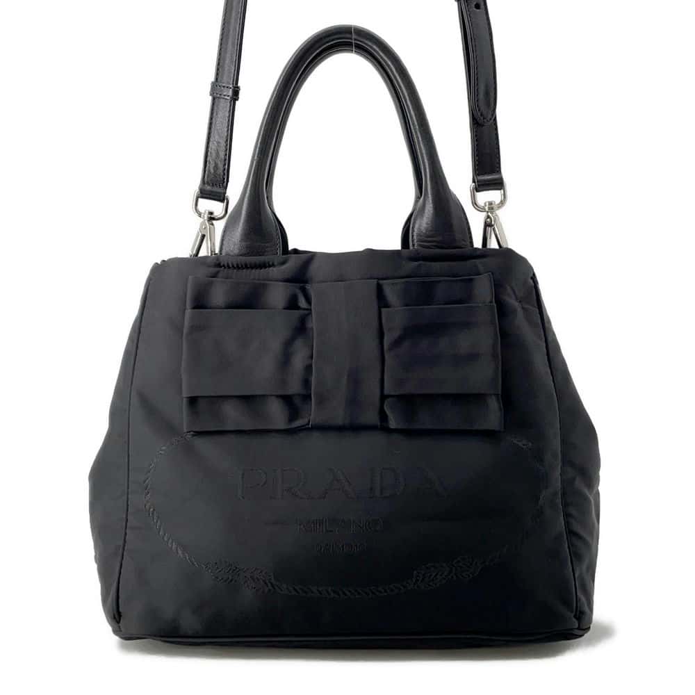 PRADA Ribbon 2WAY Tote Bag Black Nylon