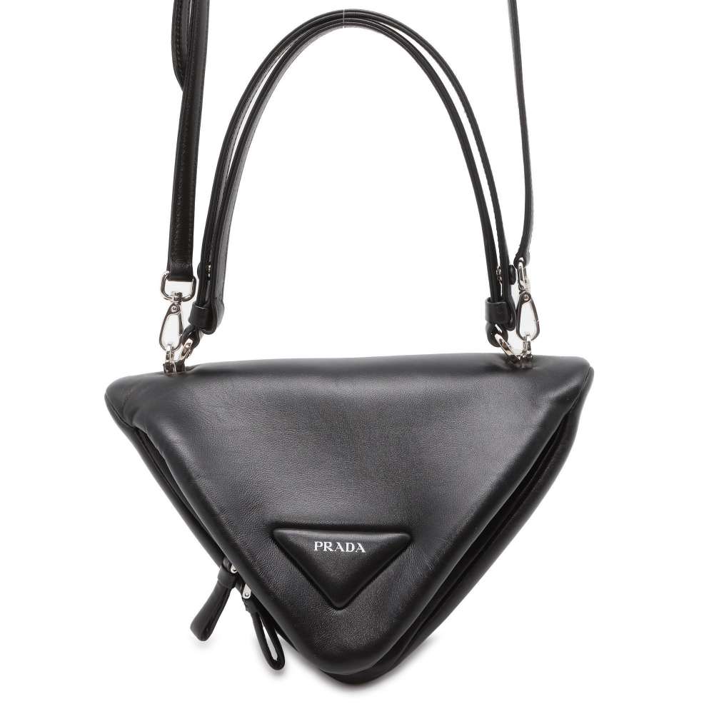 PRADA Triangle 2wayHandbag Black Leather Luxury Handbag