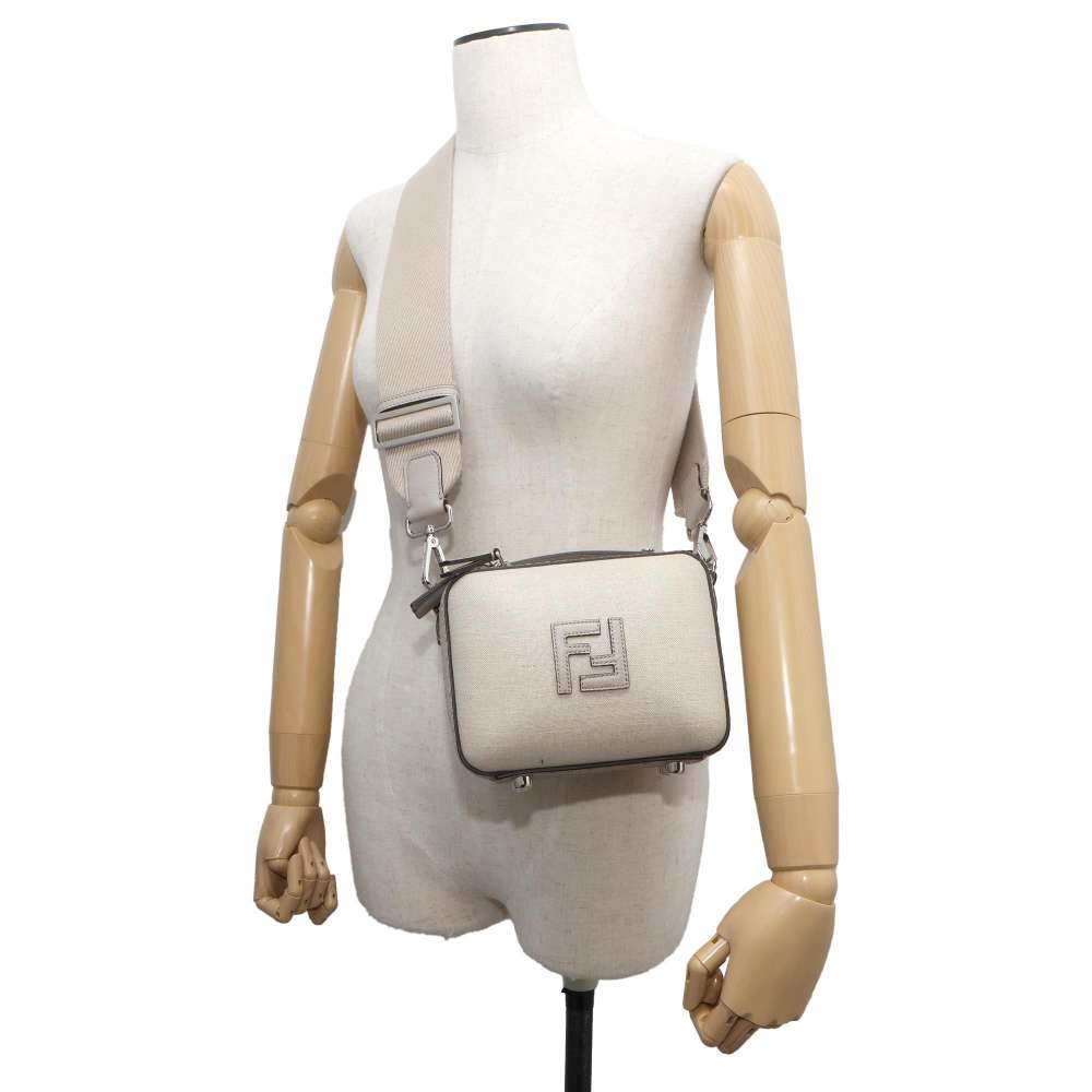 FENDI FF motif 2WAY Shoulder Bag Beige 7VA552 Canvas Leather